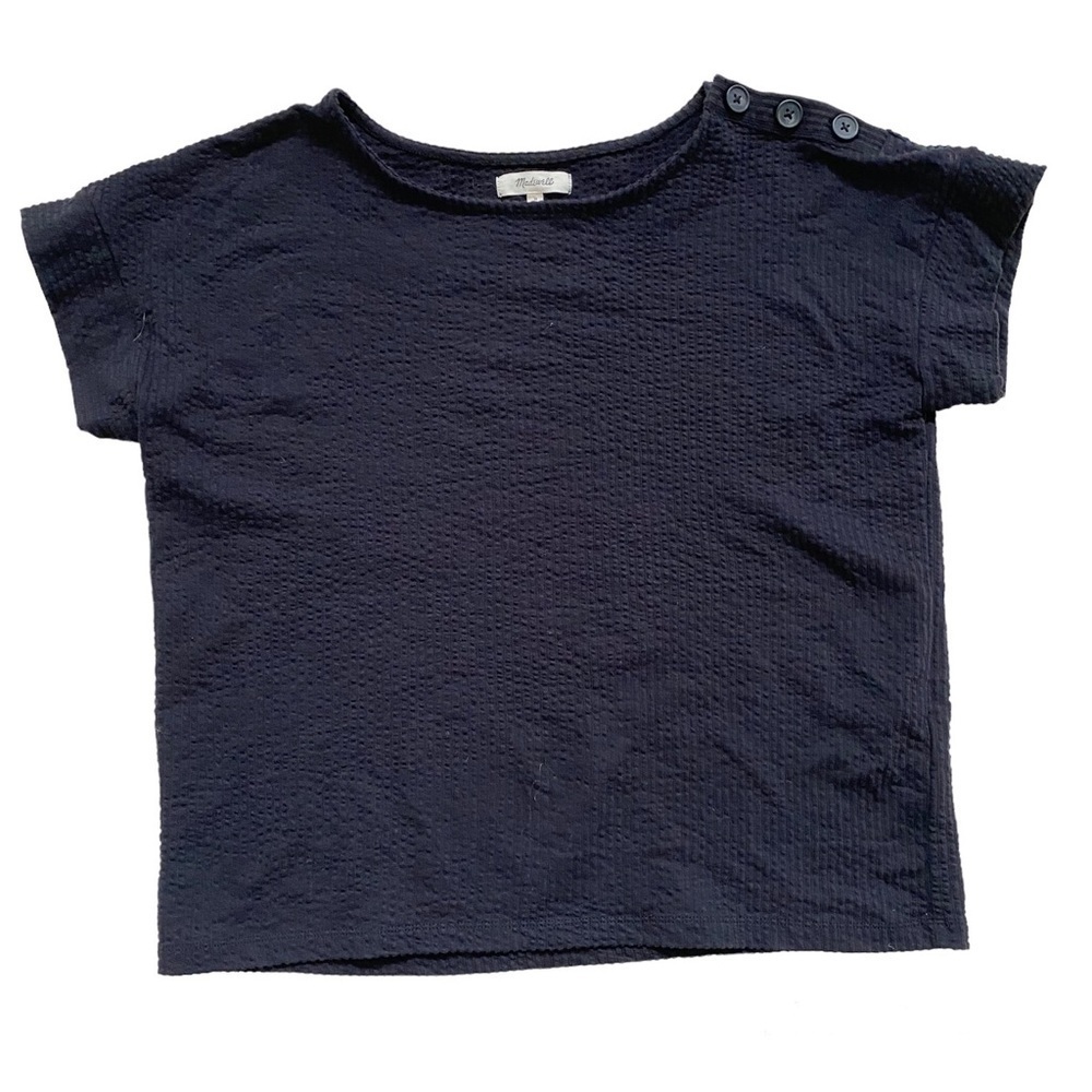 Madewell Crepe/Ribbed Textured Black Short Sleeve Top Medium